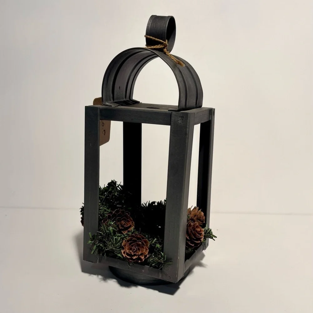 Rustic Metal Lantern with Pinecones & Greenery;Farmhouse Christmas/Winter Decor